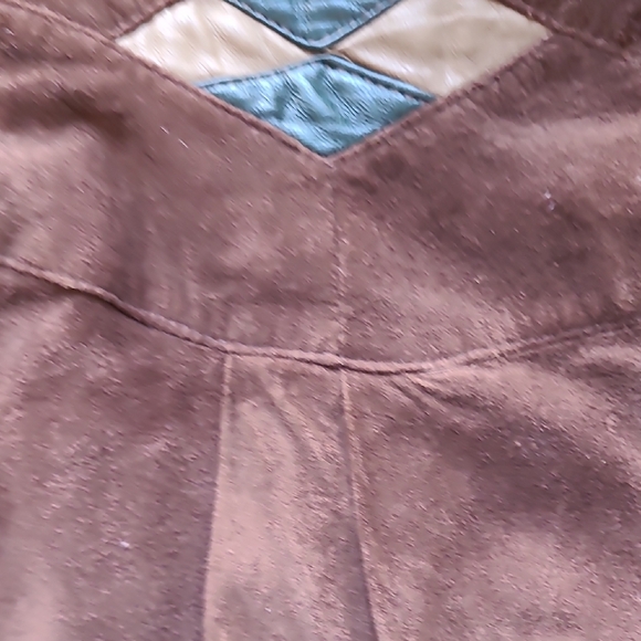 SM Real Suede Brown A-Line Skirt Vintage Genuine Leather Diamond Marquis - Picture 13 of 16